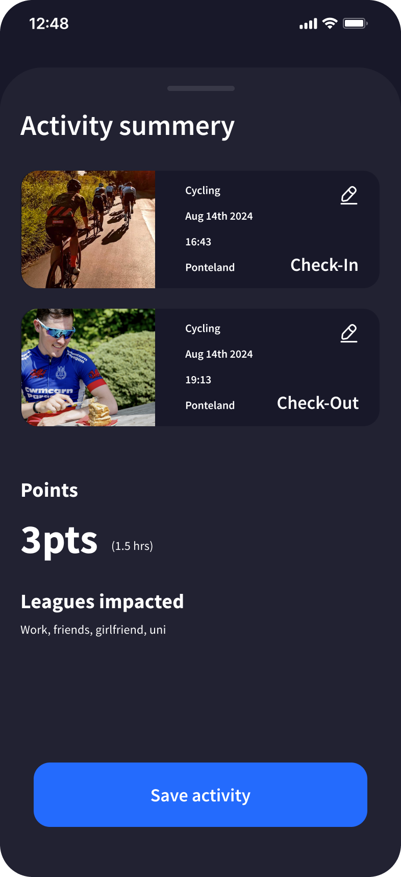 Activity summary after a completed session
